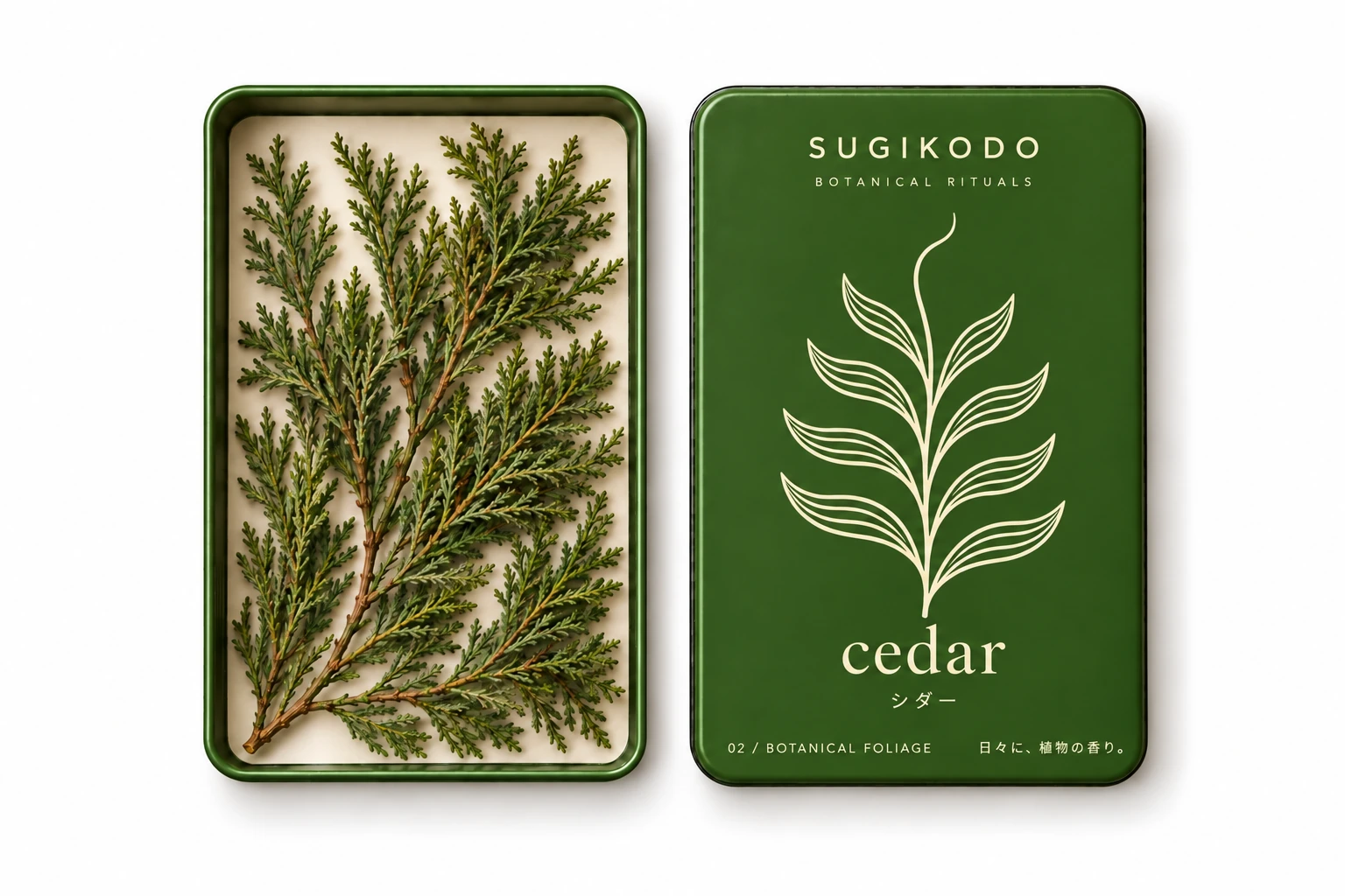 SUGIKODO シダーの香材とパッケージ